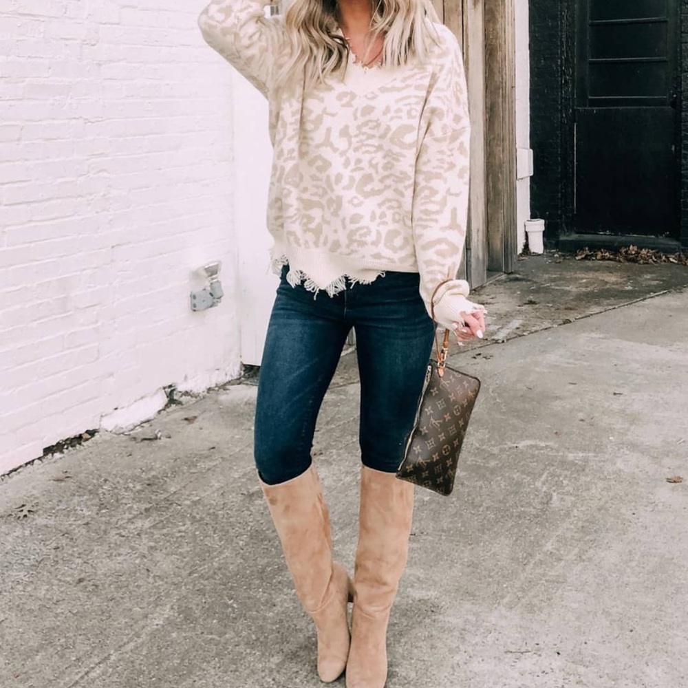 Pink Lily - Cream Leopard Print Sweater